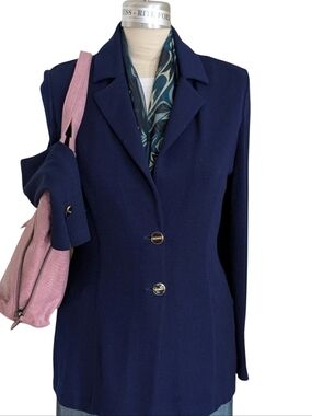 St John Navy Long Knit Jacket Size 8